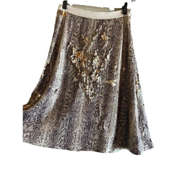 Banana Republic Gold cream Snake Sequined‎ Circle Midi Skirt Fully Lined  Size 0 - Picture 4 of 11